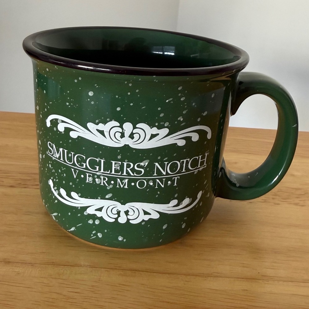 Smugglers Notch Vermont Green Speckled Souvenir Ceramic Coffee Mug